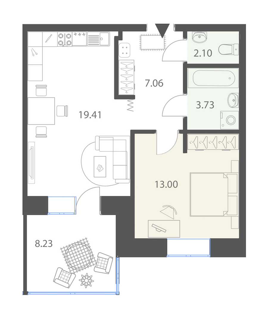 Однокомнатная квартира в : площадь 47.77 м2 , этаж: 1 – купить в Санкт-Петербурге